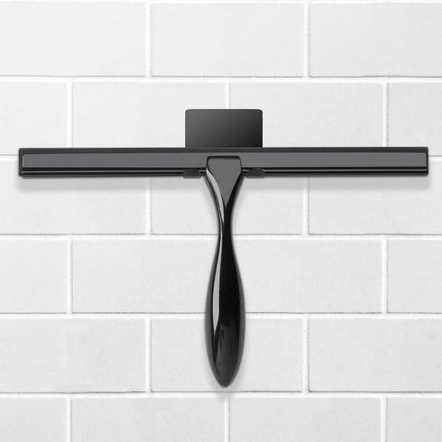 Simtive 10-Inch Shower Squeegee Set, Includes Shower Door Hook, Adhesive Hook, for Shower Doors, Mirror, Window, Black