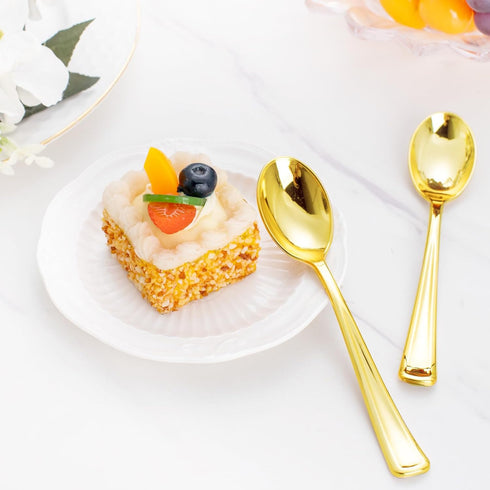 WDF 100 Pack Gold Plastic Spoons Disposable, 6.9 Inch Heavy Duty Spoons for Parties, Weddings