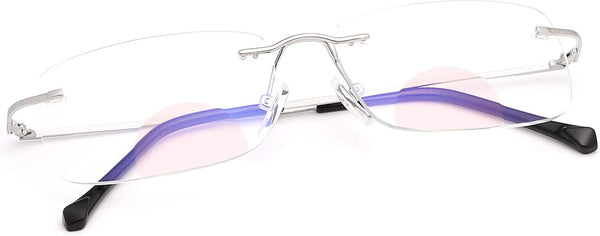 Rimless Clear Bifocal Reading Glasses | Blue Light Blocking Readers for Men and Women | Lightweight Magnifying Anti