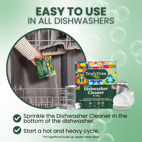 Truly Free Auto Dishwasher Cleaner, 1 Pack - Natural Concentrated Formula for Sparkling Clean Dishes, No Harmful