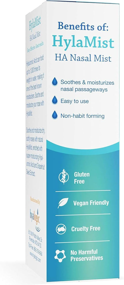 Hyalogic HylaMist Nasal Spray - Soothing & Moisturizing Dry Nose Relief with Hyaluronic Acid (2oz)