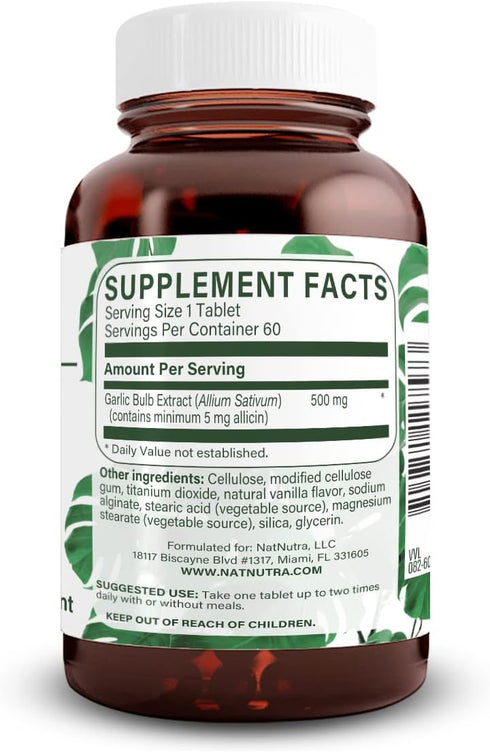 Natural Nutra High Allicin Garlic Supplement - 500mg, 60 Vegan Tablets, Supports Immune System, Heart Health, Better