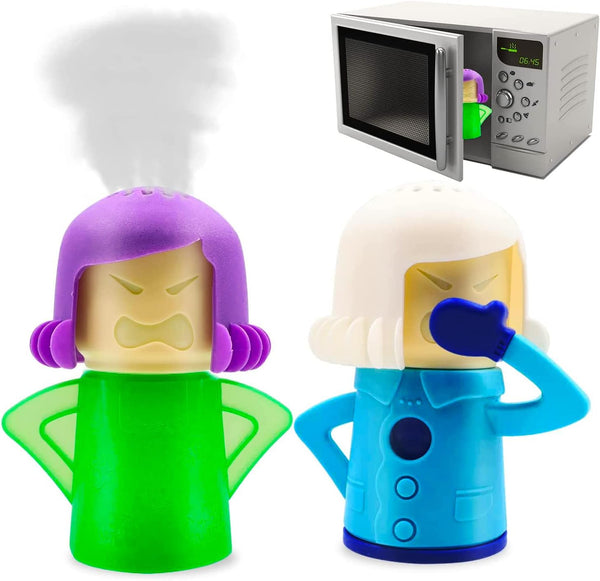 Abnaok 2PCS Angry Mom Microwave Cleaner and Chilly Mama Fridge Deodoriser, Clean in Minutes with English Manual