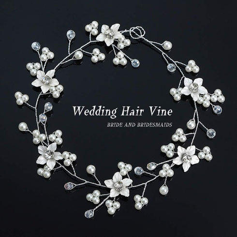 JAKAWIN Bride Wedding Hair Vine, Flower Hair Piece, Silver Bridal Headpiece, Pear Hair Accessories for Women