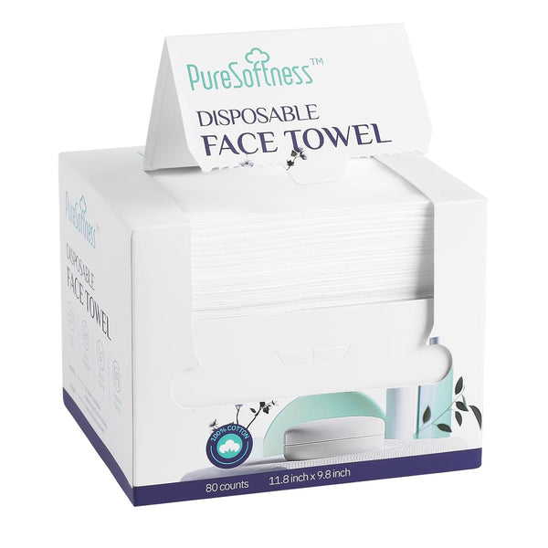 Disposable Face Towel, 100% Cotton, Extra Large 12" x 10" Soft Dry Wipe for Makeup Remover, Biodegradable, 80 Count (1