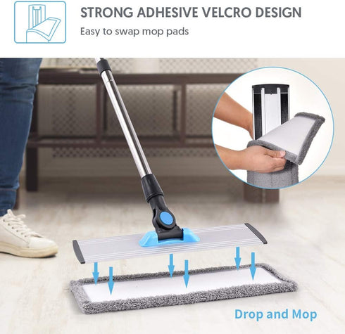 MANGOTIME Microfiber Dust Mop for Hardwood Floors - Dry Floor Mop with 4 Washable Pads and Aluminum Mop Head