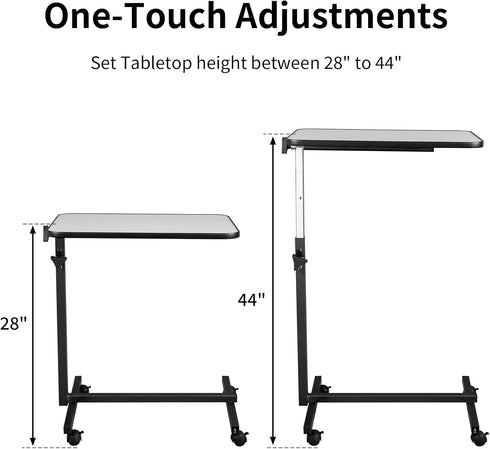 Kcelarec Adjustable Overbed Bedside Table with Wheels,Mobile Laptop Computer Standing Desk Cart (Gray)