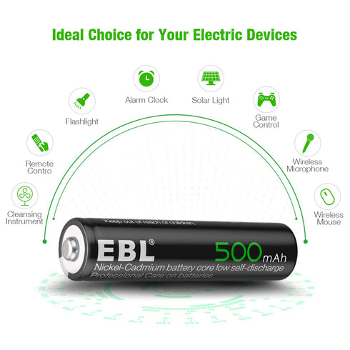 EBL Rechargeable AAA Batteries 1.2V 500mAh for Outdoor Solar Lights (20 Packs)