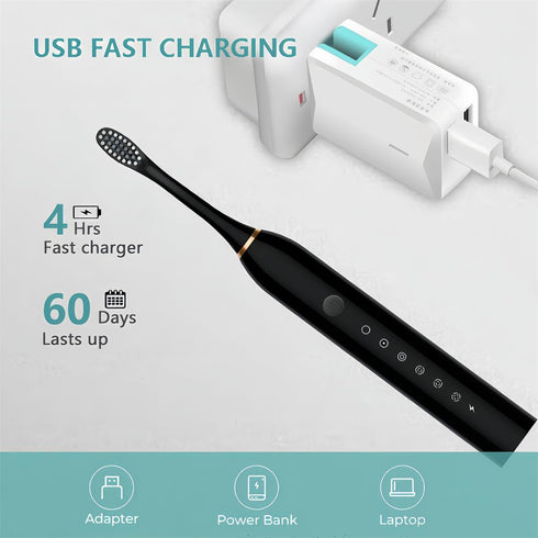 Electric Toothbrush for Women - USB Rechargeable Sonic Toothbrush with 8 Brush Heads, 6 Cleaning Modes (Pink)