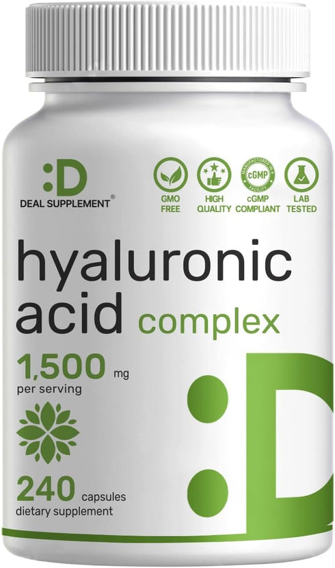 Deal Supplement Hyaluronic Acid 1,500mg – 240 Capsules with MSM & Vitamin C – Non-GMO Plant Based HA