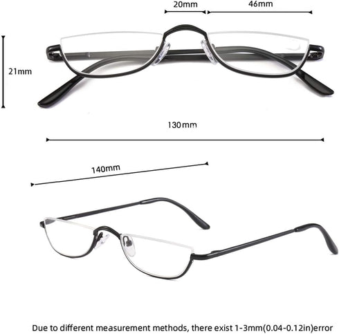 Half Frame Reading Glasses, 2 Pairs Half Metal Moon Readers for Women and Men, 2.00 Magnification