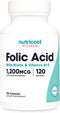 Nutricost Folic Acid for Women, 1200 mcg, 120 Capsules with B12 and Biotin