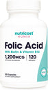 Nutricost Folic Acid for Women, 1200 mcg, 120 Capsules with B12 and Biotin
