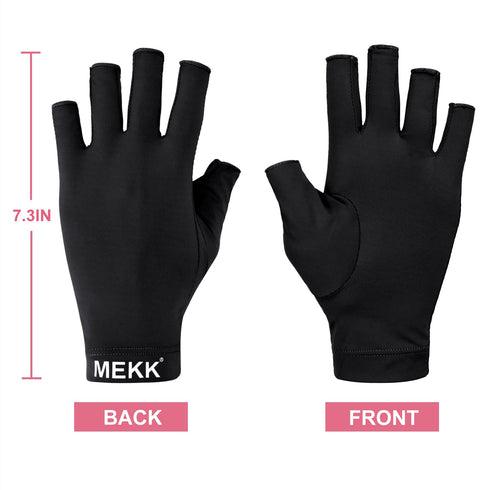 MEKK UV Gloves for Nails, Extra Length UV Light Gloves for Gel Nails, UPF99+ Skin Care Protection (Black)