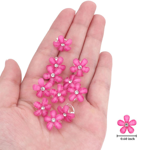 YISSION 20Pcs Mini Hot Pink Flower Hair Clips - Cute Decorative Hair Clips, Wedding Hair Barrettes for Girls Women