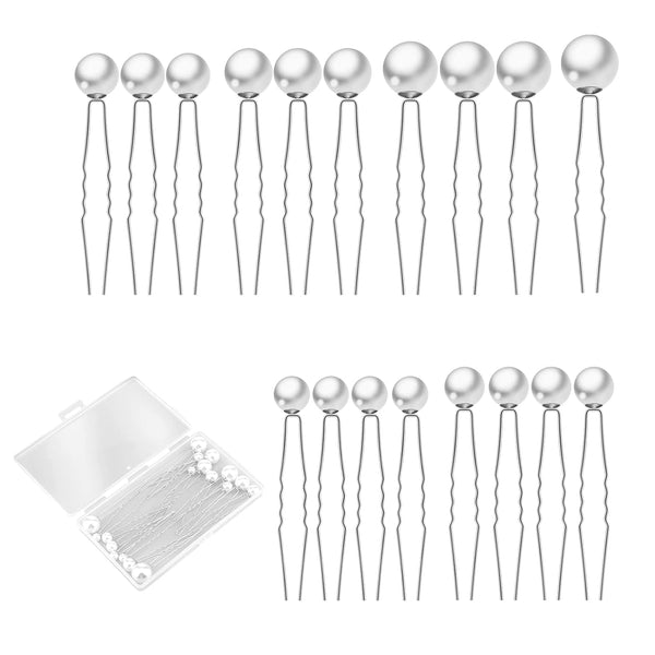 SAVITA 18 Pcs Pearl Hair Pins - 6 Sizes Bridal Hair Pieces for Wedding, Bride, Bridesmaid, Women (Silver)
