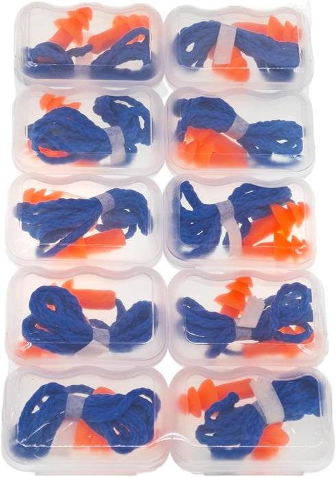 10 Pairs Corded Silicone Ear Plugs with Plastic Carry Cases, Reusable Noise Cancelling Earplugs for Hearing Protection,