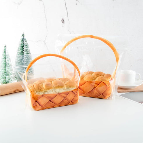 Roppolo 50 7.9 Inch Packaging pcs Large Clear Bread Plastic Bags with Handle, Sealing Zipper Loaf with Basket Pattern