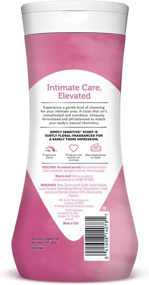 Summer's Eve Simply Sensitive Daily Gentle Feminine Body Wash, 15 fl oz, pH Balanced