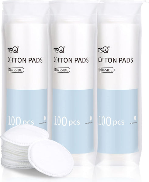 MSQ Cotton Rounds (300 Count), Makeup Remover Pads, Face Cotton Pads, Facial Cleansing Round Cotton Pads, Lint-Free