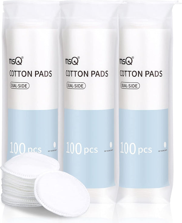 MSQ Cotton Rounds (300 Count), Makeup Remover Pads, Face Cotton Pads, Facial Cleansing Round Cotton Pads, Lint-Free