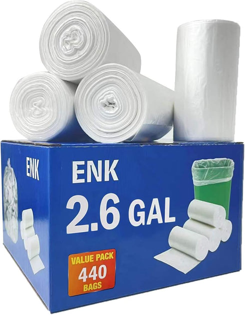 440 Counts 2.6 Gallon Clear Trash Bags ENK, Small Bathroom Trash Bags for Home Kitchen and Office