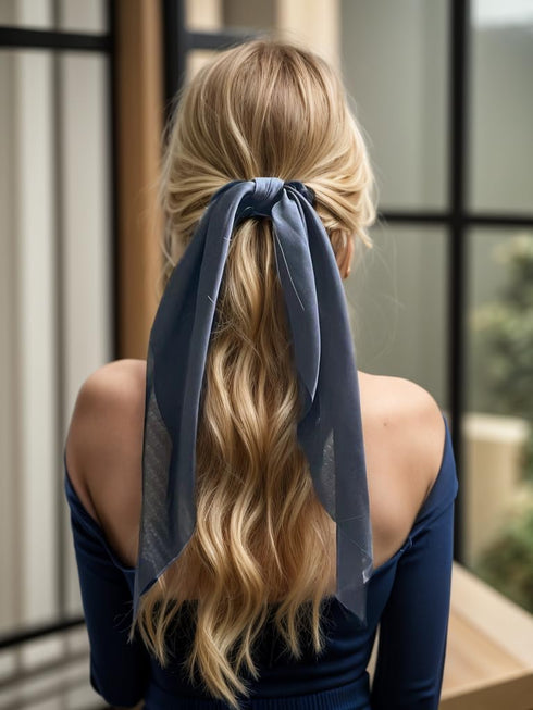 Pack of 2 Knotted Bow Hair Scrunchies - Elastic Hair Scarf Black Hair Ties Bands for Women and Girls