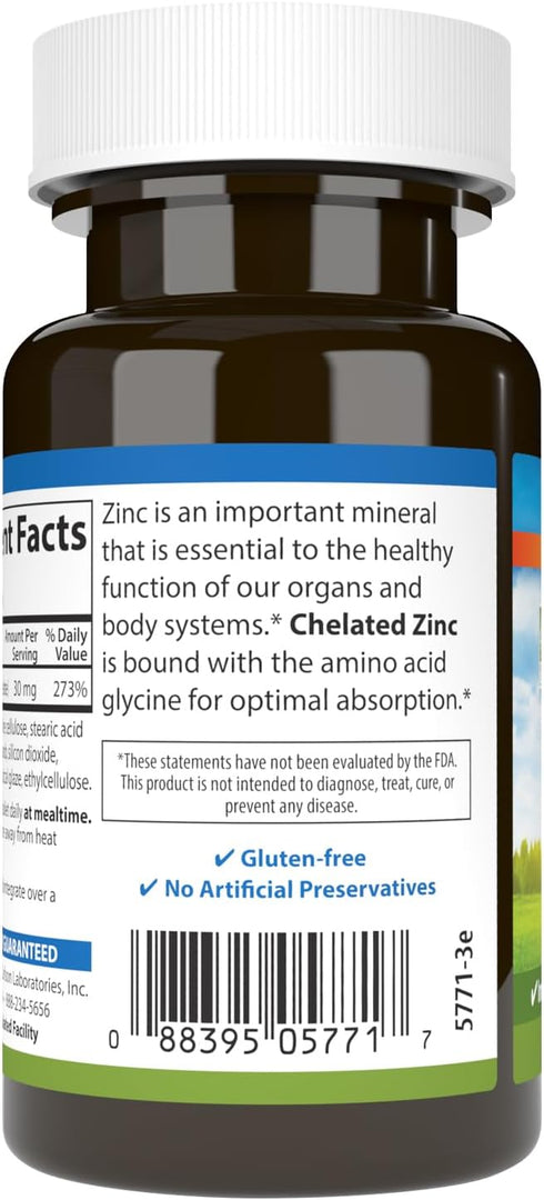 Carlson - Chelated Zinc, 30 mg - Immune Support & Antioxidant, 100 Tablets