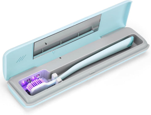 YourMate UVC Toothbrush Case, Travel Toothbrush Covers for Household and Traveling, Powered by AA Battery or USB-C, Blue