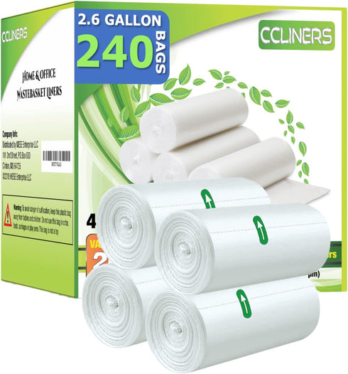 2.6 Gallon Clear Bathroom Trash Bags, 240 Bags, 2 Gallon Small Garbage Bags for Home and Office Bins