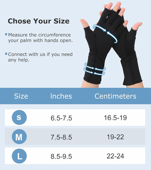 Compression Gloves for Arthritis Pain Relief, Fingerless Circulation Gloves for Men & Women, 1 Pair Black L
