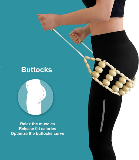 Wood Back Massager Roller Rope, Manual Massage Strap for Back, Neck, Shoulders, Legs, Waist Pain Relief, Wooden Therapy