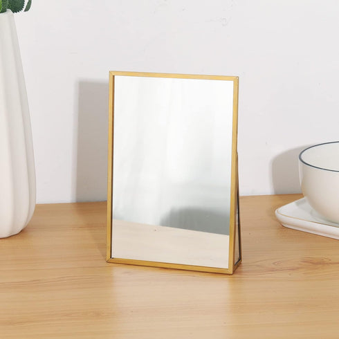LONGSHENG Gold Vanity Makeup Mirror, Rectangle Table Desk Countertop Mirror for Bathroom Home Decor