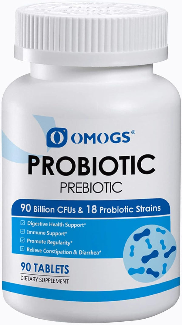Probiotics 90 Billion CFUs, 18 Strains with 3 Organic Prebiotics & Vitamin C, Nutritional Supplement for Women, Men &