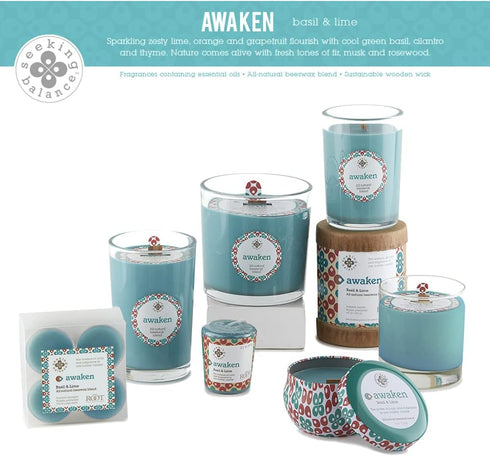 Aromatherapy Candles Seeking Balance Wood Wick Spa Candle, 5.8-Ounce, Awaken: Basil & Lime