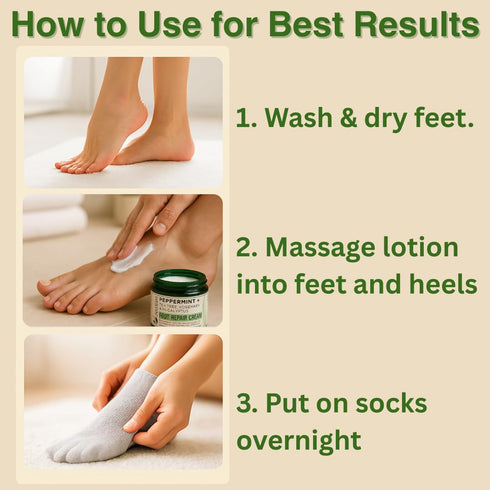 Peppermint + Rosemary, Eucalyptus & Tea Tree Foot Cream - Moisturizing Foot Lotion for Cracked Heel Repair (4 oz)