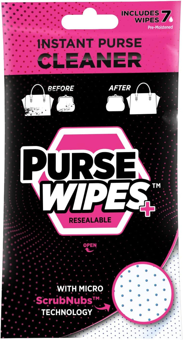 PurseWIPES Purse Cleaner Wipes, Portable Leather Wipes for Bags and Purses, Dirt and Scuff Remover, 4-Pack