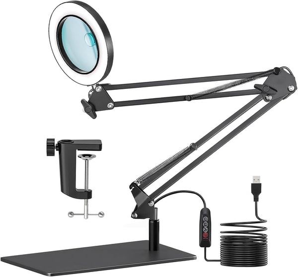 Teiulon 10X Magnifying Lamp with HD Glass Lens | 3 Color Temperatures, 360