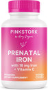Pink Stork Prenatal Iron Supplement for Women, 18 mg Non-Constipating Iron & Vitamin C for Pregnancy, Postpartum, &
