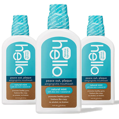 Hello Peace Out Plaque Mouthwash, Antigingivitis Alcohol Free, Natural Mint with Aloe Vera and Coconut Oil, 16 Ounce