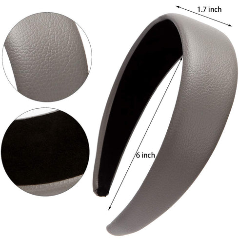 LONEEDY Padded Leather Hard Headband for Women, 1.7 Inch, White