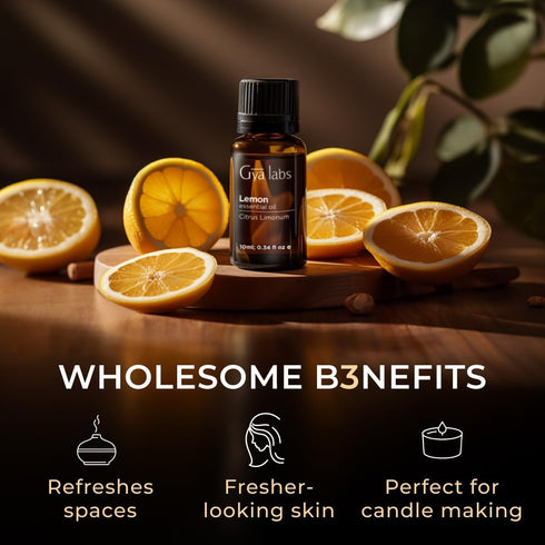 Gya Labs Lemon Essential Oil 0.34 Fl Oz - 100% Natural for Diffuser, Skin, Candle Making, Aromatherapy