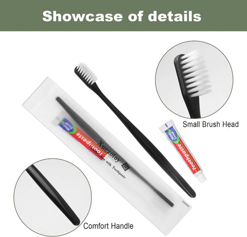 Disposable Toothbrushes with Toothpaste, Pack of 50, Black Toothbrush with 10g Toothpaste