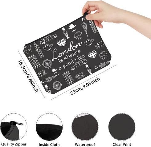 London Travel Gift Zipper Pouch Makeup Bag, London City Skyline, London Is Always A Good Idea (BLK-London)