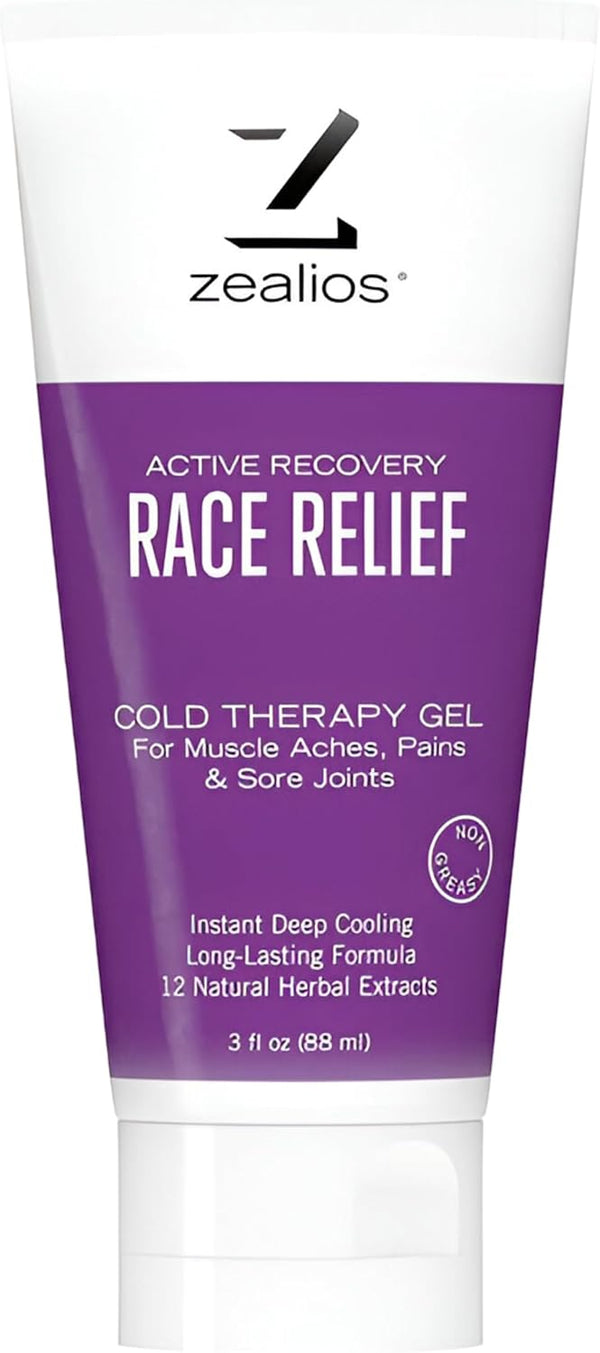 Zealios Race Relief Menthol Pain Relief Gel, 3oz Tube, Fast Acting for Muscle Pain & Arthritis, Cooling Formula