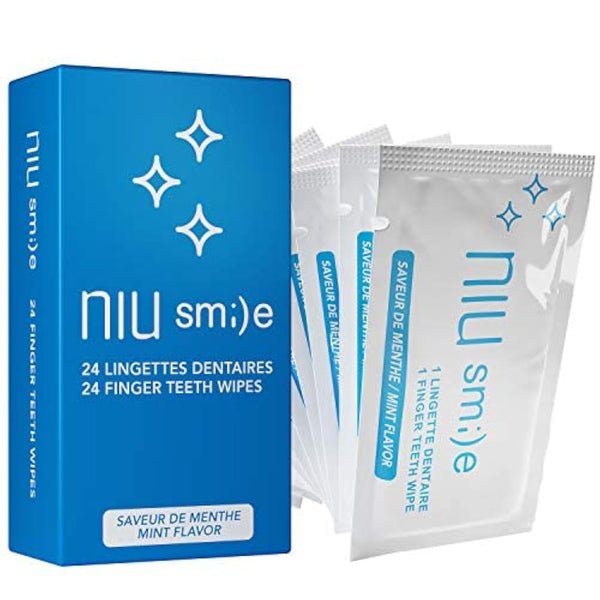 Niusmile Finger Teeth Wipes, 24 Disposable Oral Brush Ups, Portable Pack, Latex Free, Mint Flavor