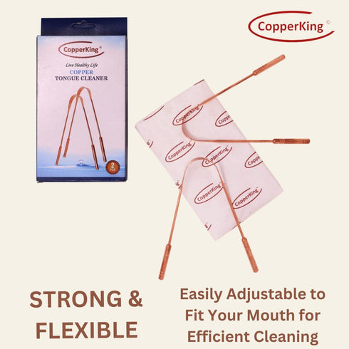 Set of 2 Pure Copper Metal Tongue Cleaner Pack, Easy to Use Ayurvedic Tongue Scrapers for Better Oral Hygiene