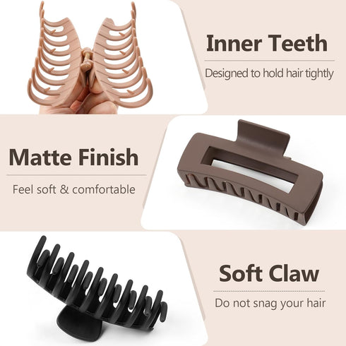 TOCESS 8 Pack Big Hair Claw Clips - Large Claw Clip for Thin Thick Curly Hair 90's