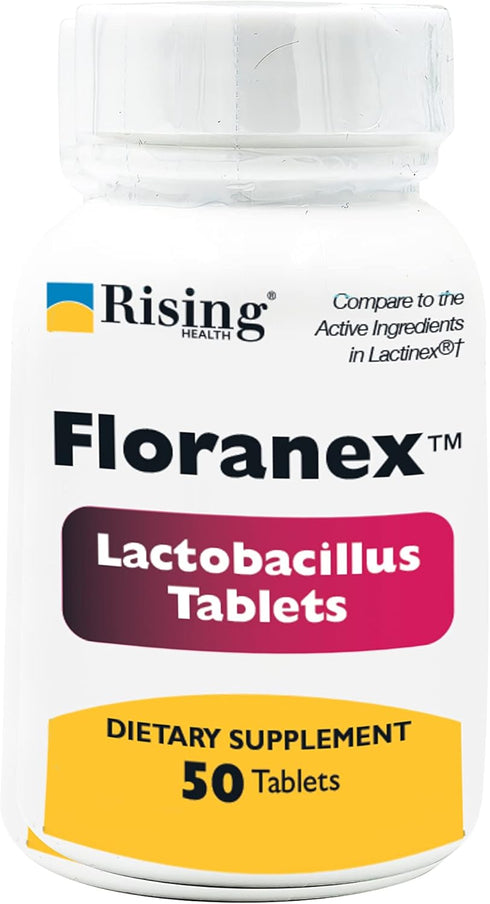 Rising Pharma Floranex Tablets - Lactobacillus Probiotic Dietary Supplements, 50 Tablets for Digestive Health