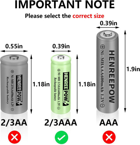 Henreepow Ni-MH 2/3AAA 1.2V 400mAh Rechargeable Batteries, 12 Pack for Solar Lights